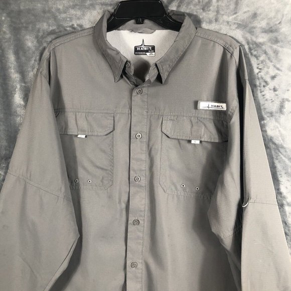 Habit Shirt Mens Extra Large Gray Long Sleeve Vented Fishing Outdoor Upf 40+ - Picture 2 of 16